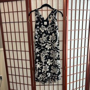 CAbi Black and White Floral Midi Racerback Dress, size small